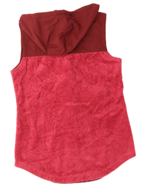 Columbia Dame Hooded Fleece Gilet UK 14 Medium Burgundy Colourblock