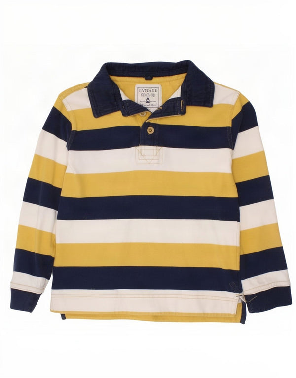 Polo da rugby a maniche lunghe da ragazzo Fat Face 6-7 anni in cotone a righe gialle
