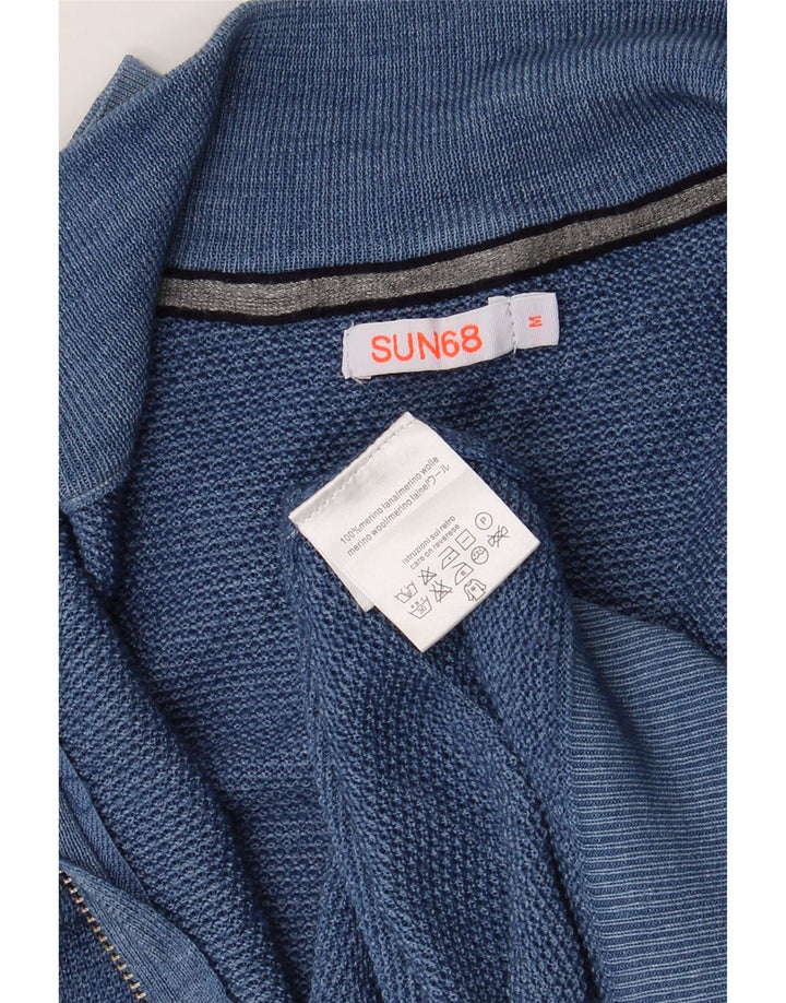 Sun68 Mens Cardigan Sweater Medium Blue Merino Wool