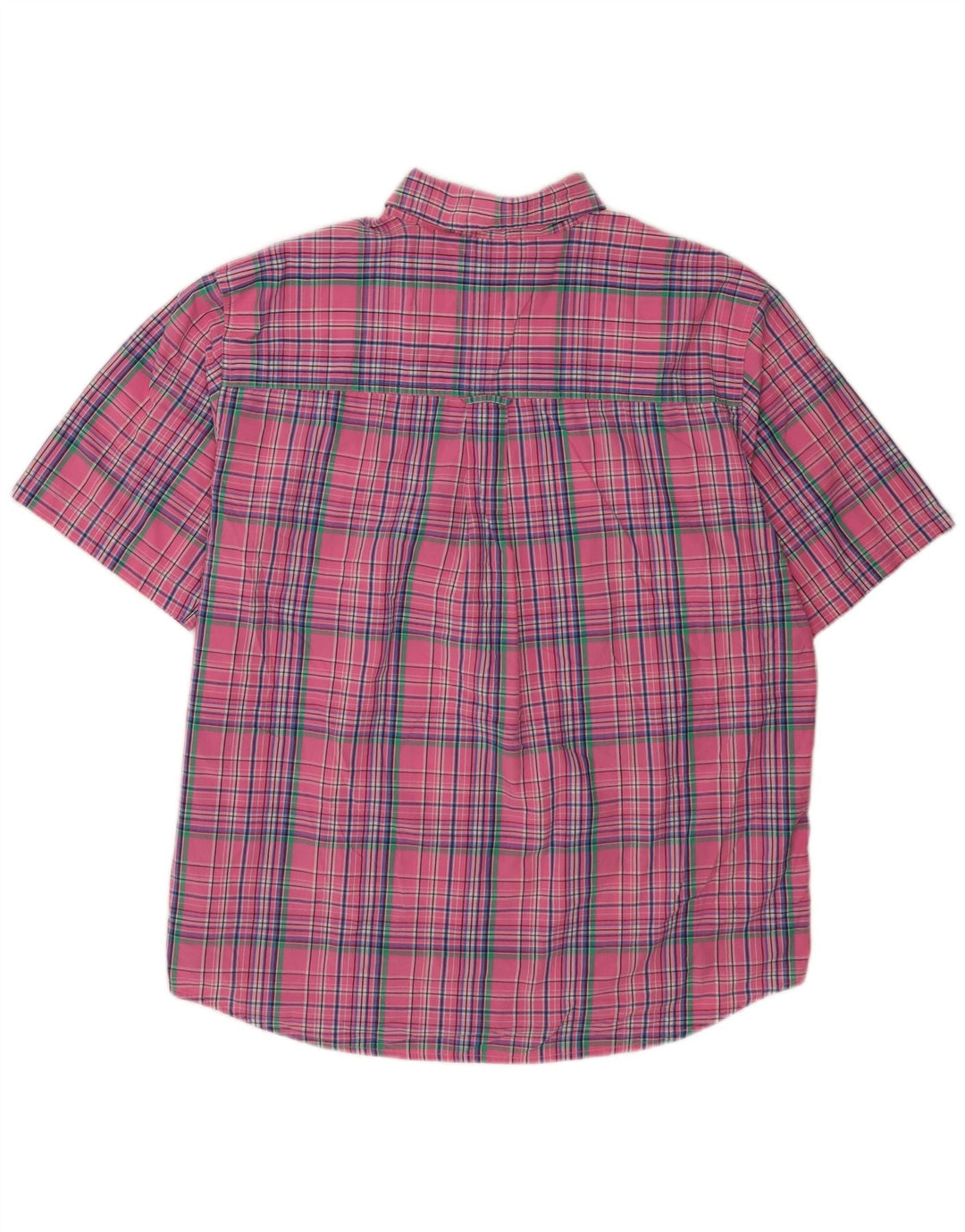 Chaps Mens Easy Care Short Sleeve Shirt XL Pink Check Cotton