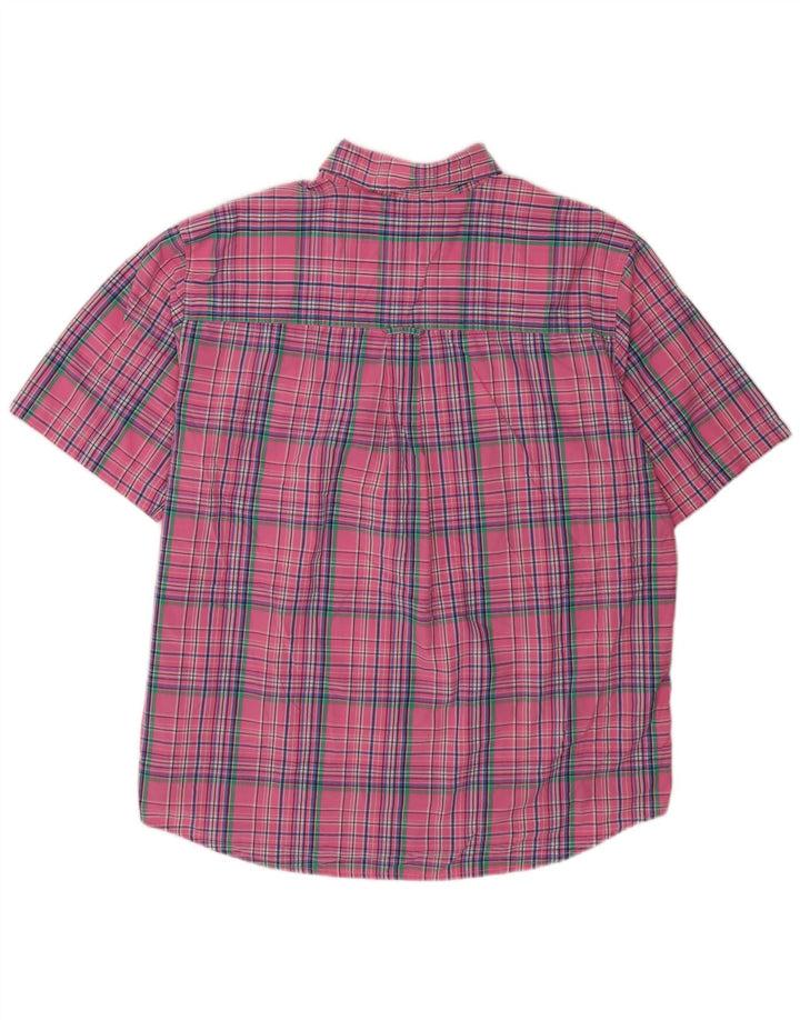 Chaps Mens Easy Care Short Sleeve Shirt XL Pink Check Cotton