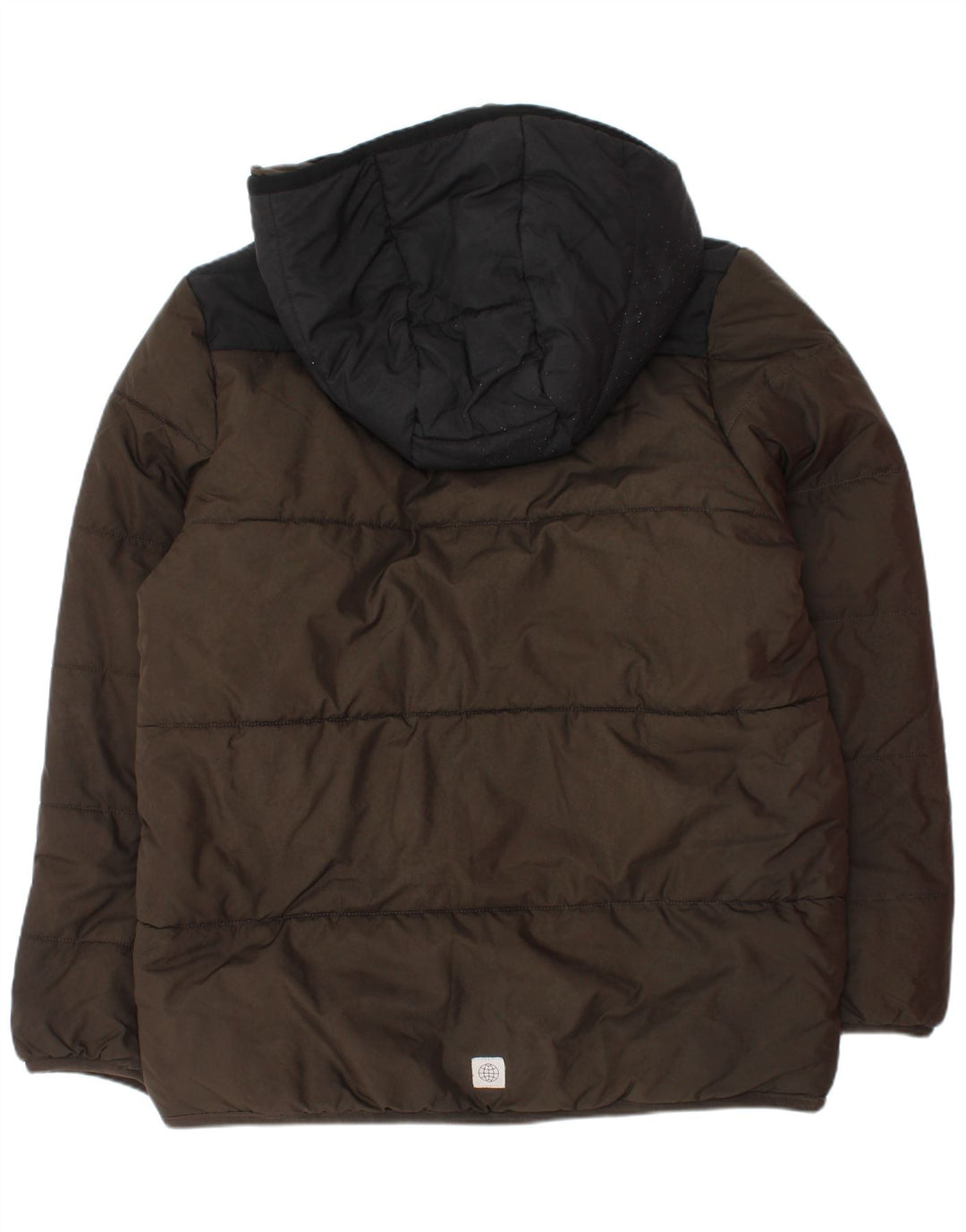 Adidas Boys Hooded Padded Jacket 9-10 Years Khaki Colourblock Polyester