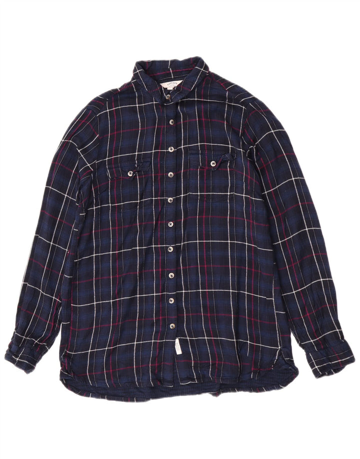 Fat Face Damen-Flanellhemd, UK 12, mittelblau, kariert, Viskose