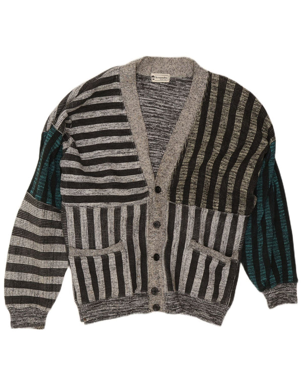 La Squadra Mens Cardigan Sweater Large Grey Striped Cotton