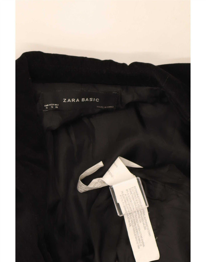 Zara Womens 1 Button Velvet Blazer Jacket UK 10 Small Black Cotton