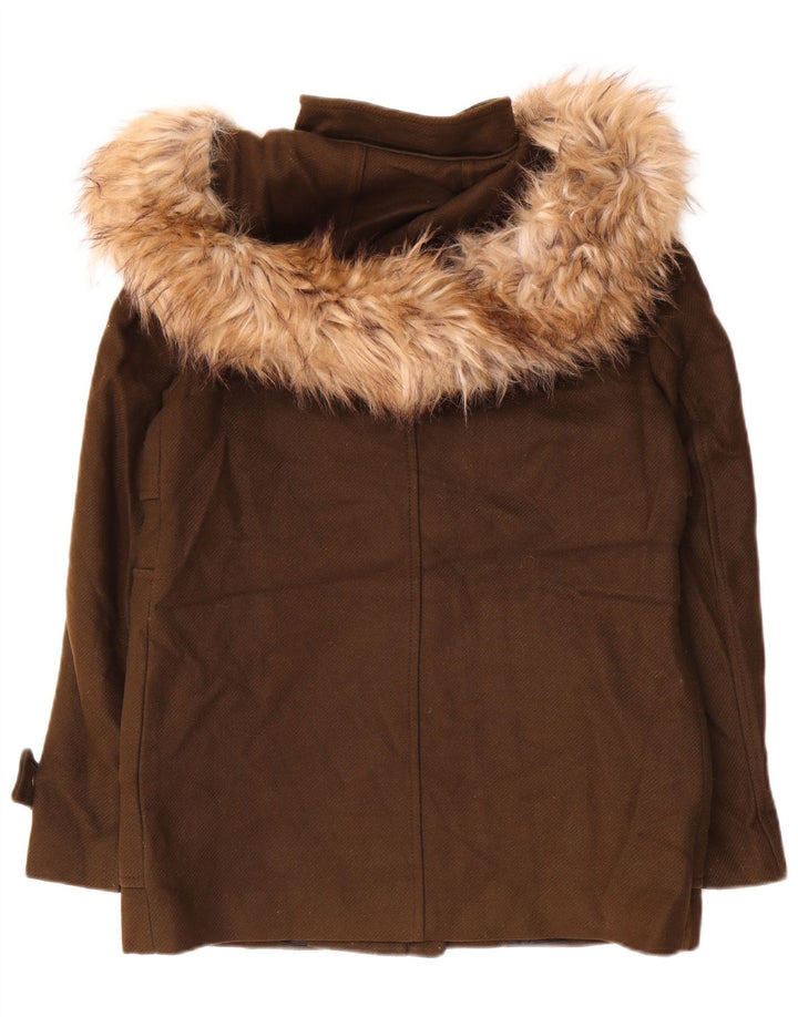 Zara Womens Hooded Windbreaker Jacket UK 14 Medium Khaki Wool
