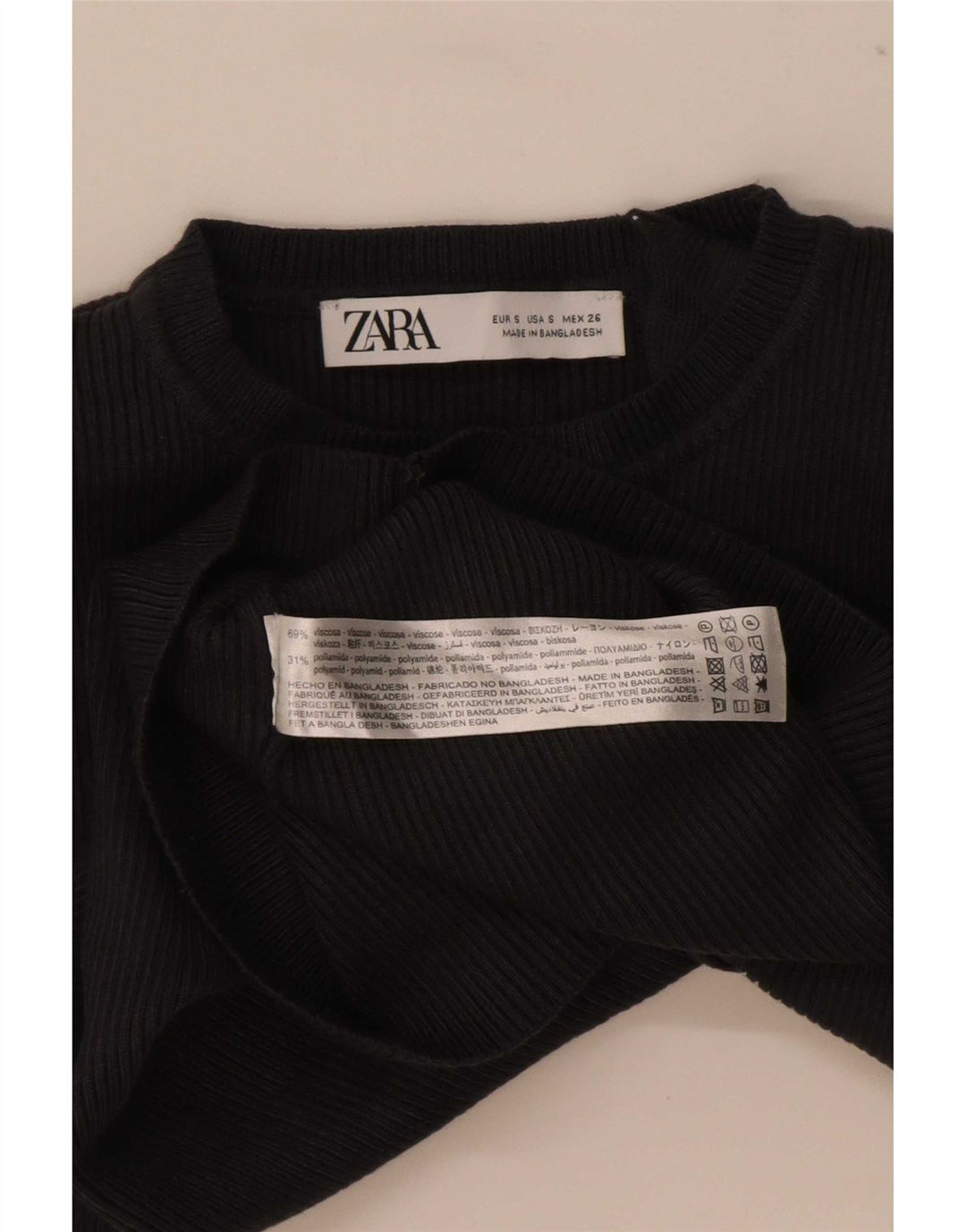 Zara Womens Top Long Sleeve UK 8 Small Black Viscose