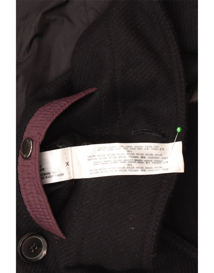 Massimo Dutti Mens Pea Coat UK 40 Large Black Nylon
