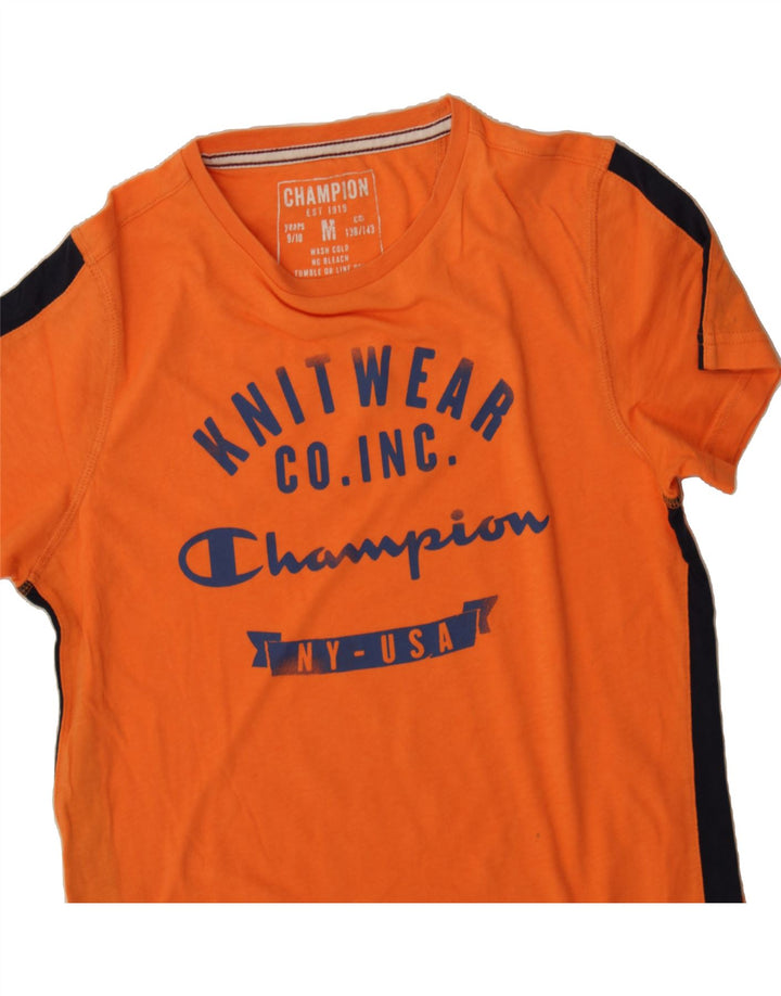 CHAMPION Boys Graphic T-Shirt Top 9-10 Years Medium Orange Colourblock Vintage Champion and Second-Hand Champion from Messina Hembry 