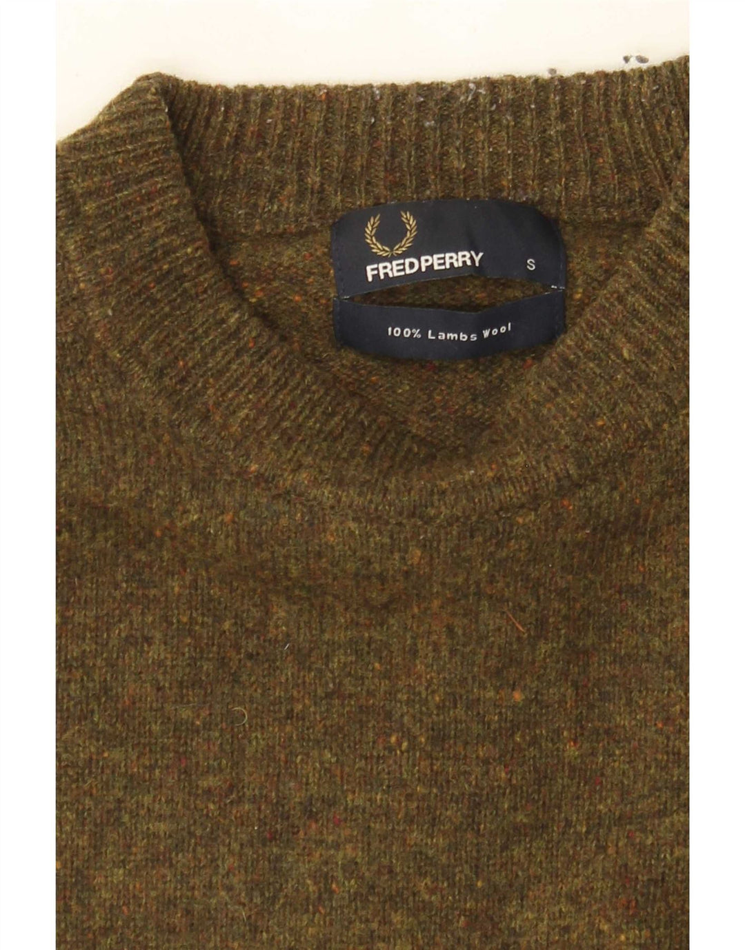 Fred Perry Mens Crew Neck Jumper Sweater Small Khaki Flecked Lambswool