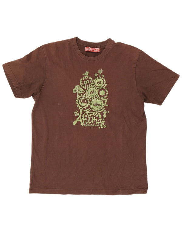 Animal Mens Graphic T-Shirt Top Large Brown Cotton