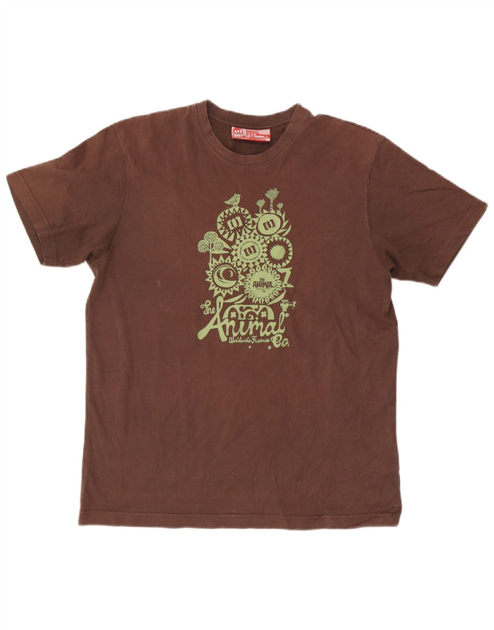 Animal Mens Graphic T-Shirt Top Large Brown Cotton