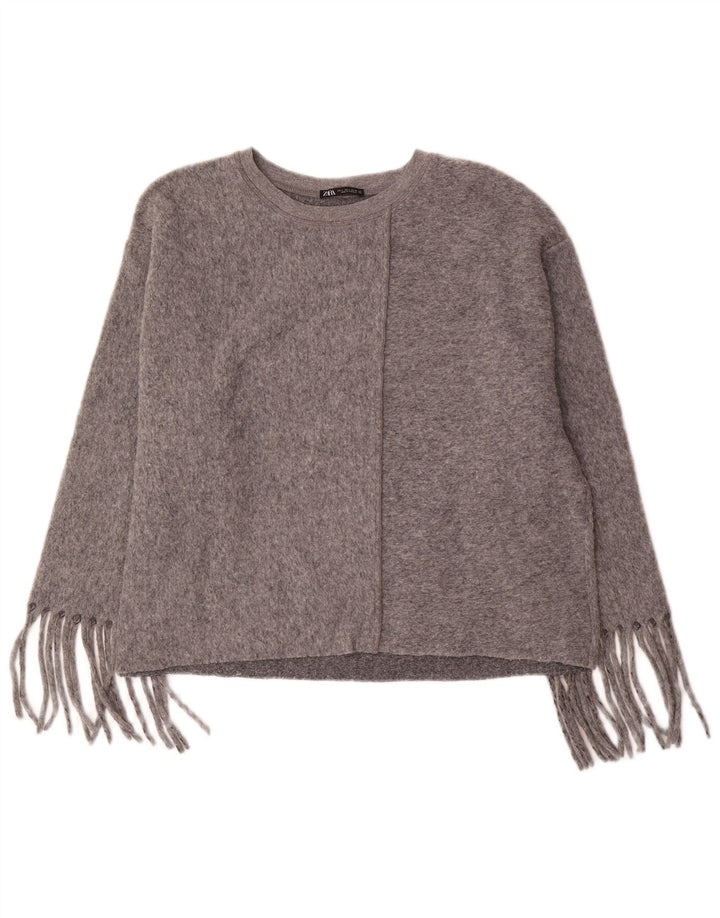 Zara Womens Oversized Boat Neck Jumper Sweater UK 16 Large Grey Polyester