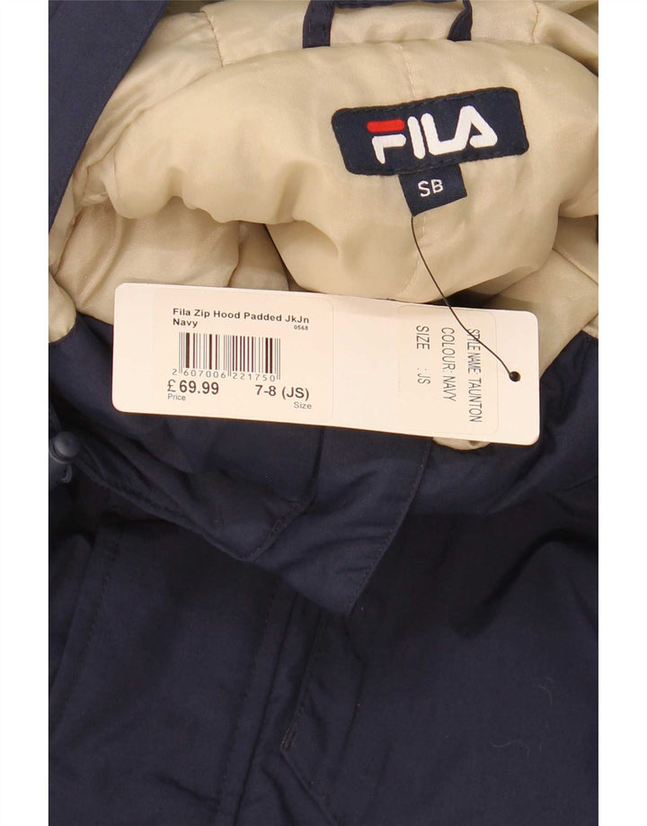 Fila Boys Hooded Padded Jacket 7-8 Years Small Navy Blue Colourblock