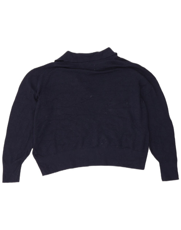 Marks & Spencer Dame Crop Polo Neck Jumper Sweater UK 16 Large Navy Blue