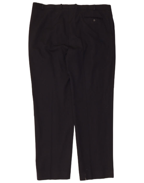 Pantaloni da abito dritti da uomo Marks & Spencer W42 L33 lana blu navy