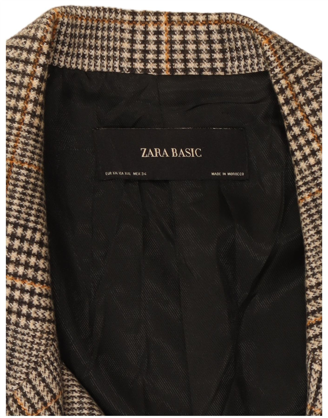 ZARA Womens Double Breasted Coat UK 20 2XL Grey Houndstooth Polyester