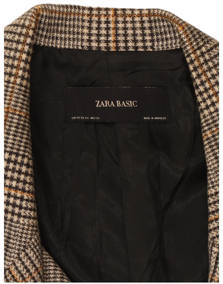 ZARA Womens Double Breasted Coat UK 20 2XL Grey Houndstooth Polyester