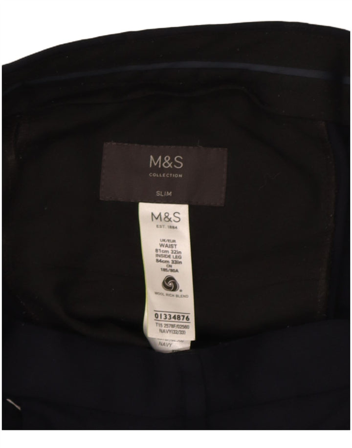 Marks & Spencer Mens Slim Suit Trousers W32 L33 Navy Blue Wool