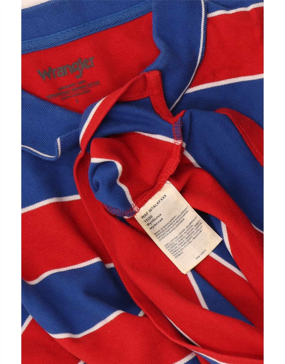 Wrangler Mens Polo Shirt Large Red Striped Cotton