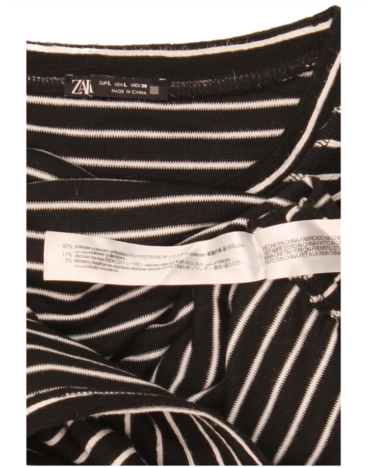 Zara Damen Crop Top Langarm UK 16 Large Schwarz gestreift Polyester