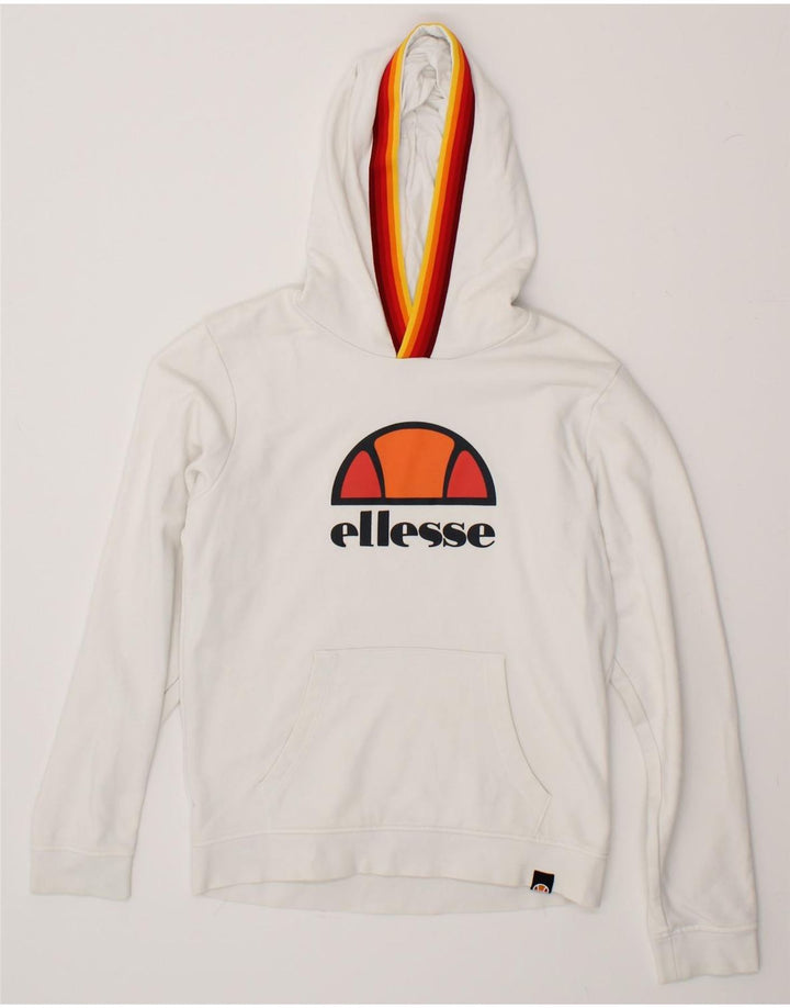 ELLESSE Girls Graphic Hoodie Jumper 11-12 Years White Cotton Vintage Ellesse and Second-Hand Ellesse from Messina Hembry 
