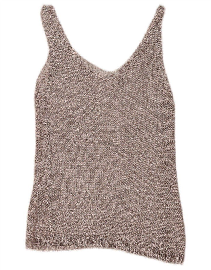 Vintage Damen Häkelweste Top UK 12 Medium Silber