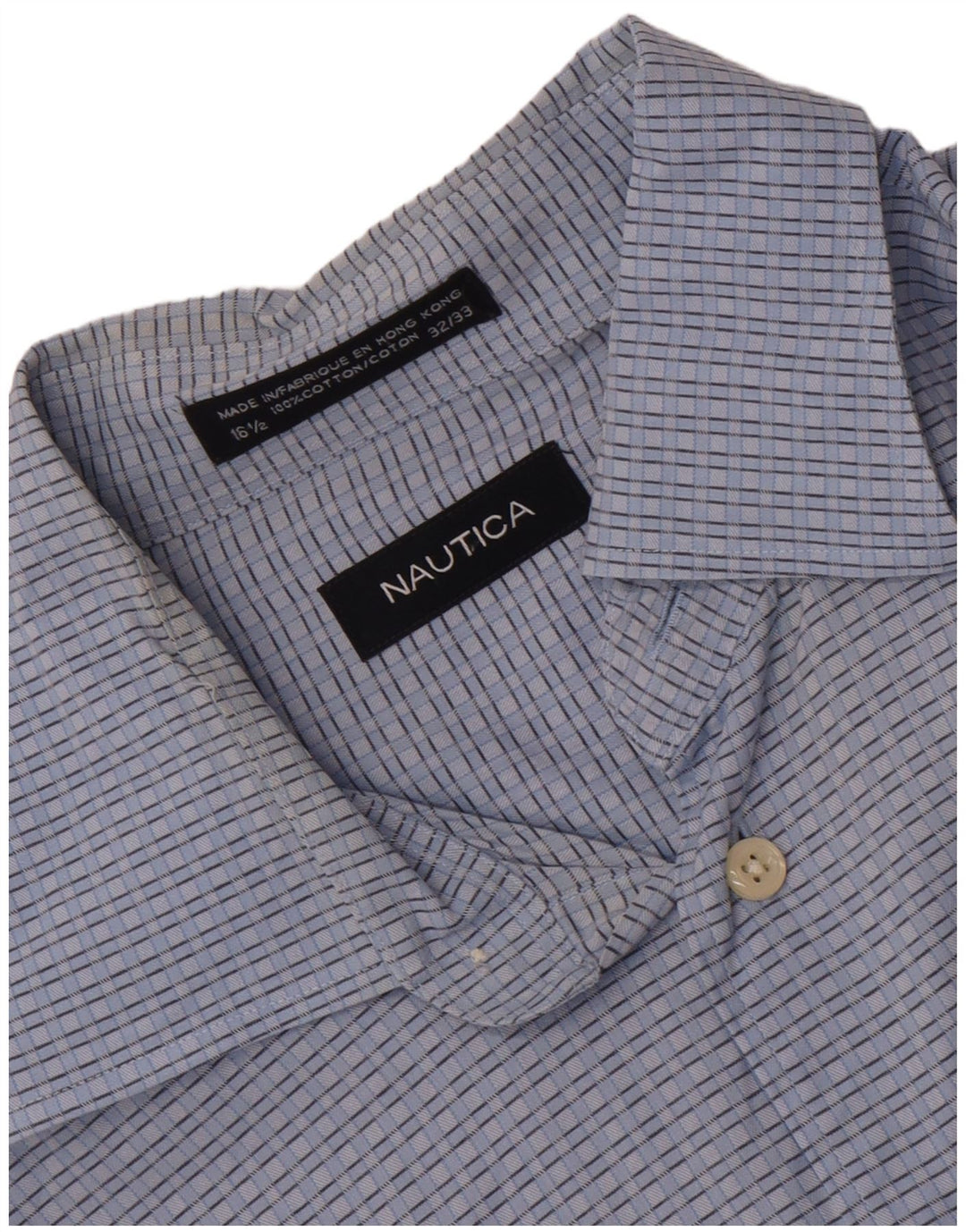 Nautica Mens Shirt Size 16 1/2 Large Blue Check Cotton