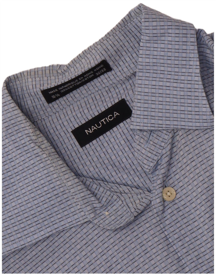 Nautica Mens Shirt Size 16 1/2 Large Blue Check Cotton