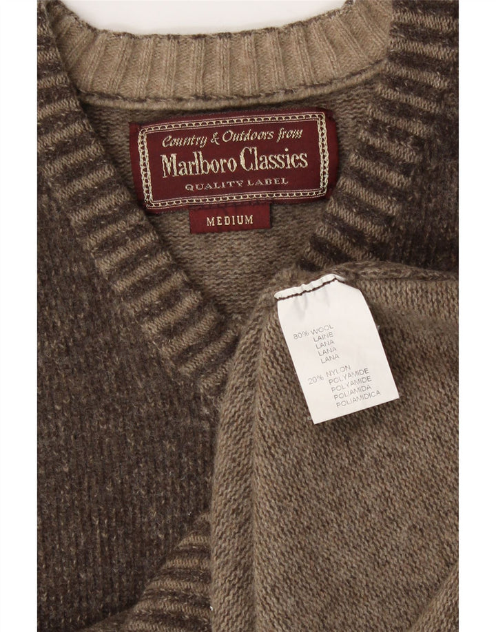 Marlboro Classics Dame V-hals sweater UK 14 Medium Brun Uld
