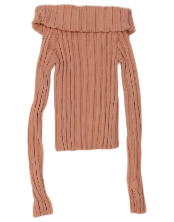 Zara Womens Roll Neck Crop Top UK 14 Large Pink Viscose