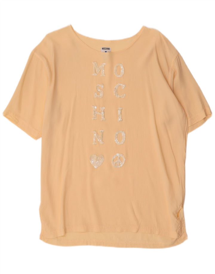 Moschino Damen-Blusenoberteil mit Grafik, UK 14, mittelgelbes Acetat