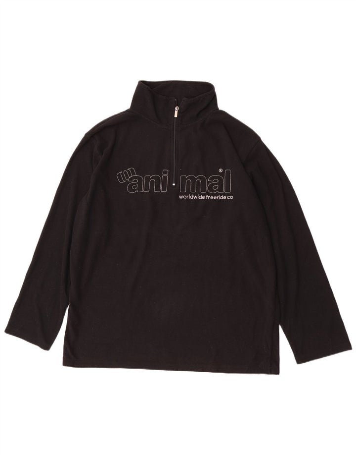 Animal Mens Graphic Zip Neck Fleece Jumper XL Black Polyester