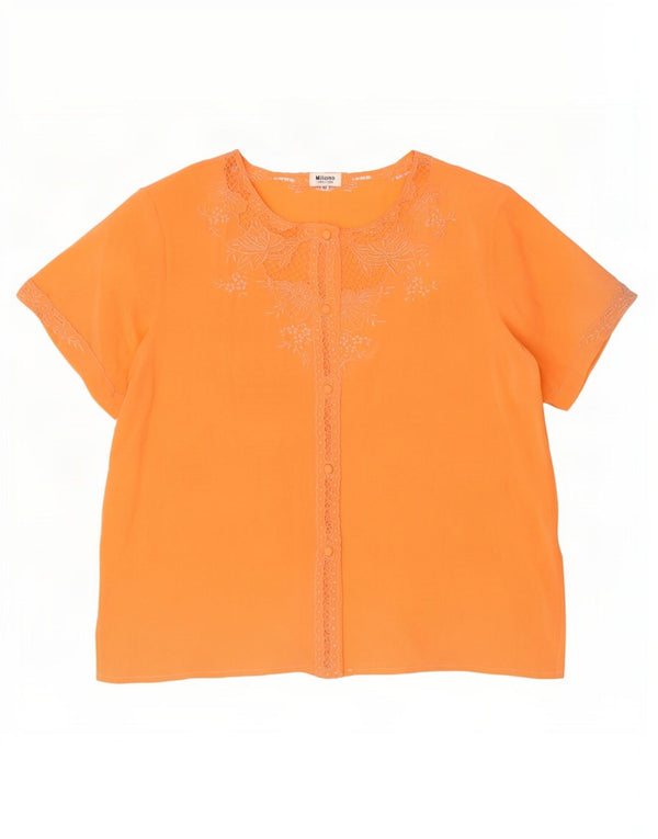 Vintage Womens Short Sleeve Shirt Blouse IT 42 Medium Orange Floral Silk