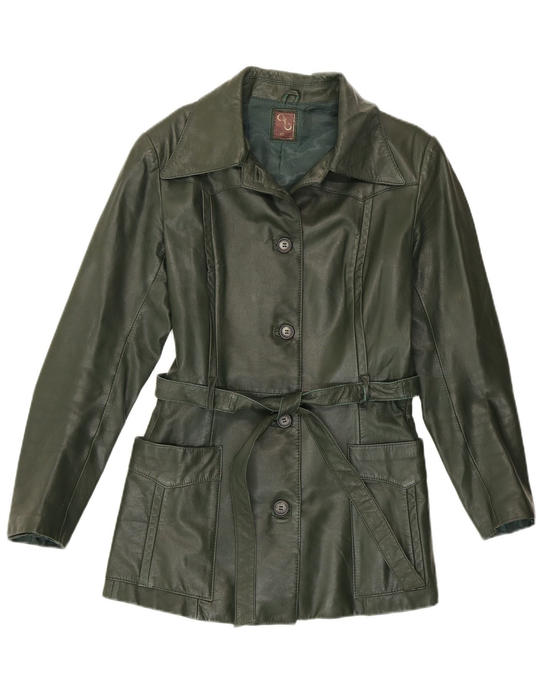 Chaqueta de cuero vintage para mujer IT 46 Verde grande