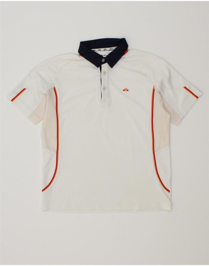 ELLESSE Boys Polo Shirt 11-12 Years White Colourblock Vintage Ellesse and Second-Hand Ellesse from Messina Hembry 