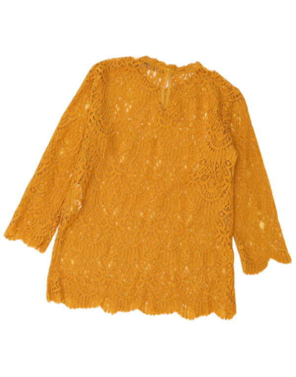 Zara Blusa de encaje con manga 3/4 para mujer UK 40 Algodón floral amarillo medio