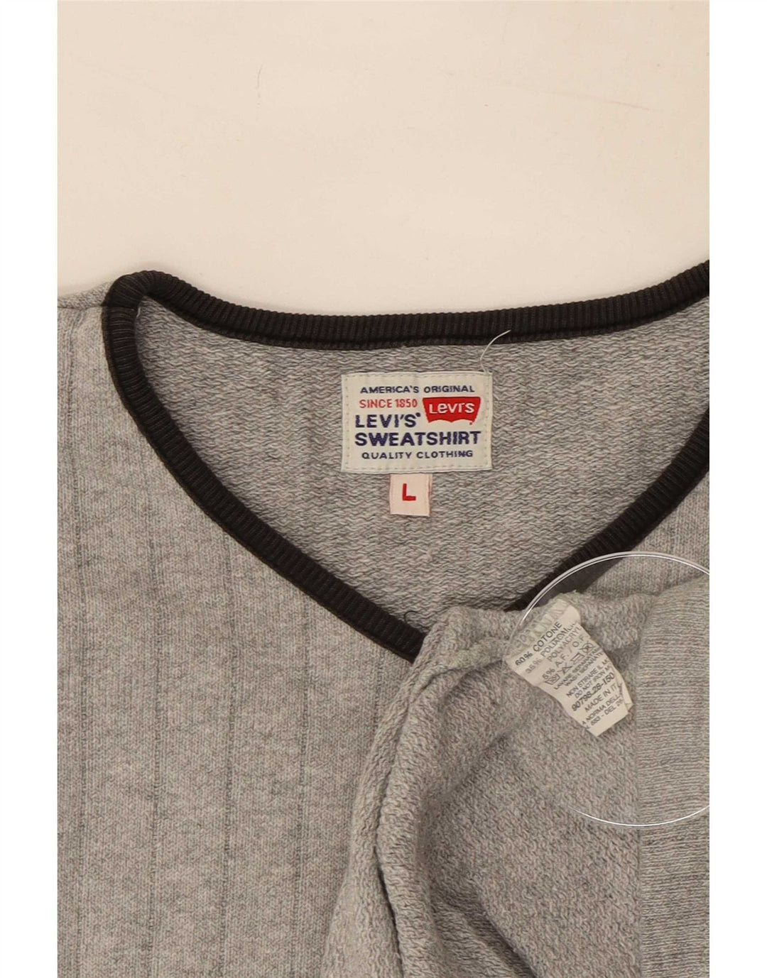 Levi's Mens V-Neck Jumper Sweater Large Grey Cotton