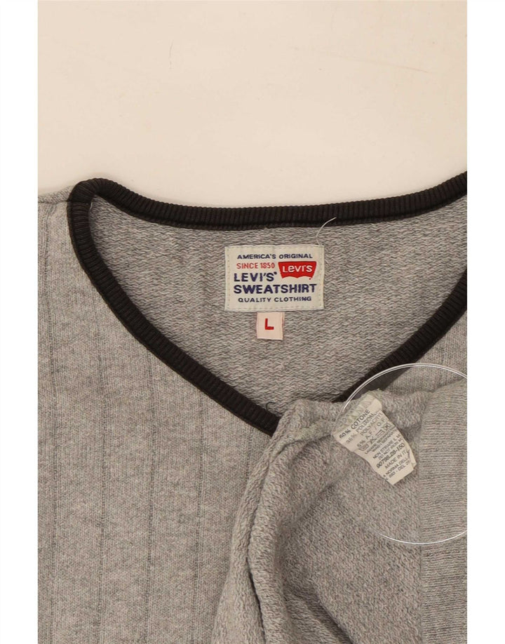 Levi's Mens V-Neck Jumper Sweater Large Grey Cotton