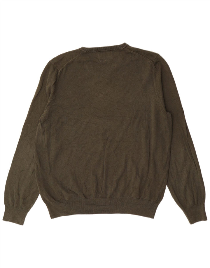Marks & Spencer Mens V-Neck Jumper Sweater XL Khaki Cotton