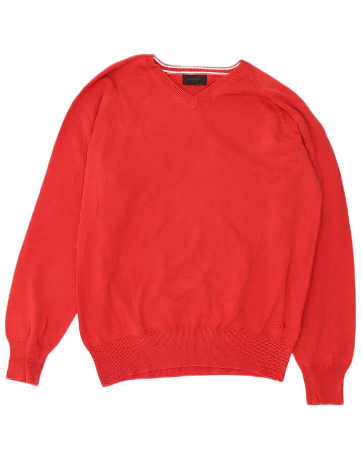SERGIO TACCHINI Mens V-Neck Jumper Sweater Medium Red Cotton