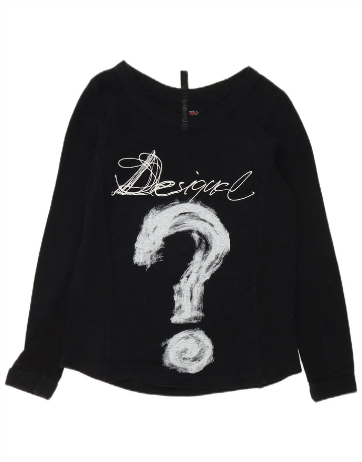 Desigual Womens Graphic Top Long Sleeve UK 14 Medium Black Cotton