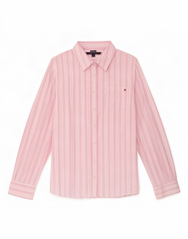 Tommy Hilfiger Womens Classic Fit Shirt UK 16 Large Pink Striped Cotton