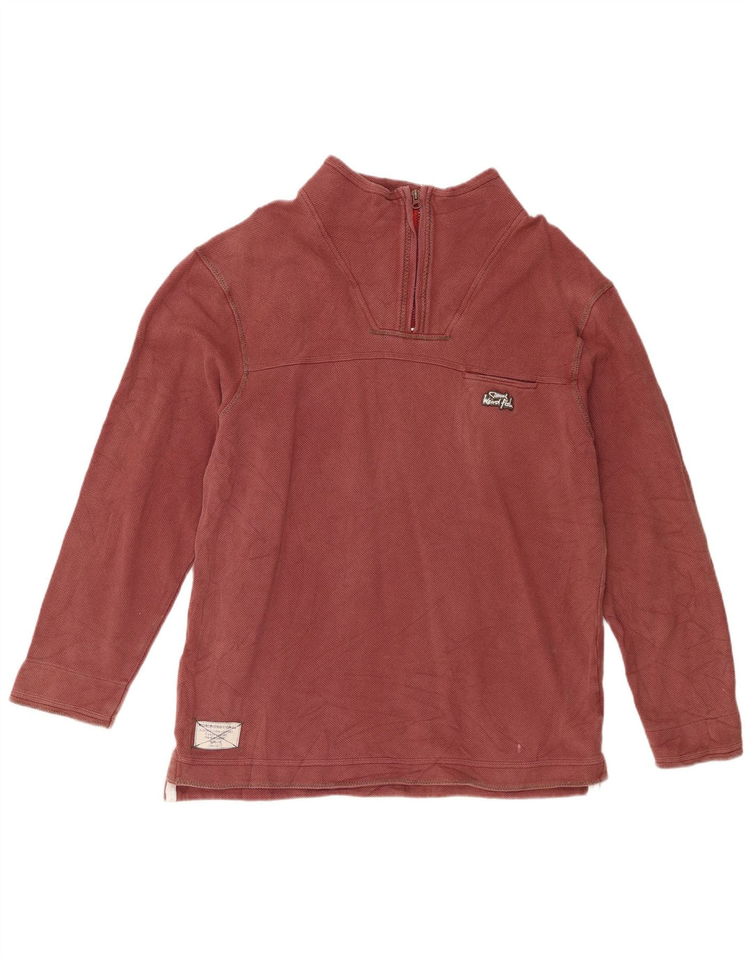 Weird Fish Mens Zip Neck Sweatshirt Jumper Medium Brown Cotton