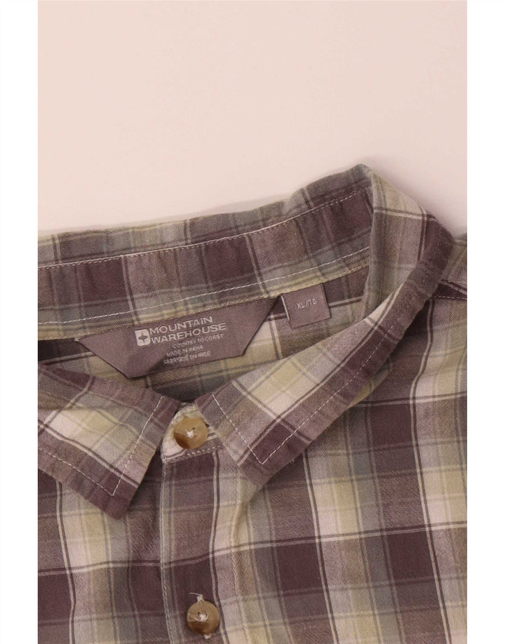 Mountain Warehouse Mens Short Sleeve Shirt XL Grey Check Cotton