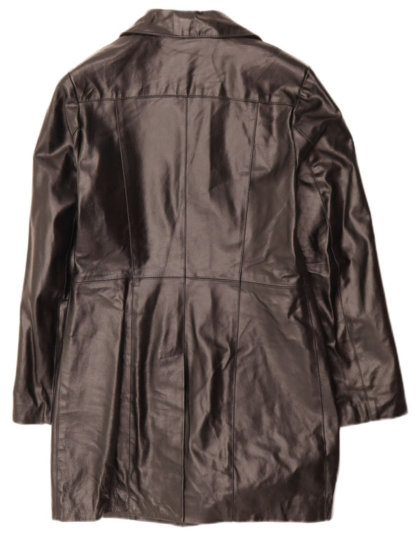 Vintage mujer cuero abrigo Reino Unido 10 pequeño negro