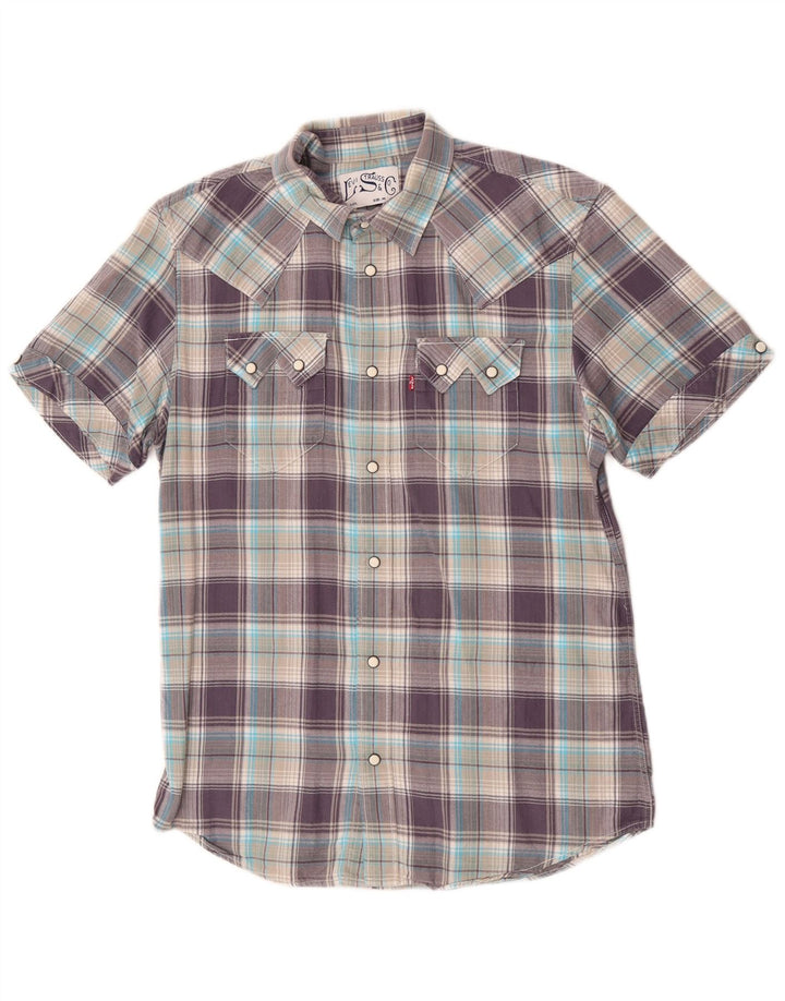 Levi's Mens Short Sleeve Shirt Medium Purple Check Cotton