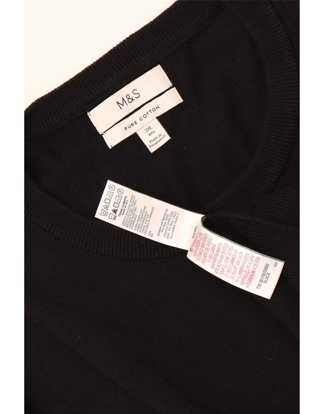 Marks & Spencer Mens Crew Neck Jumper Sweater 3XL Black Cotton