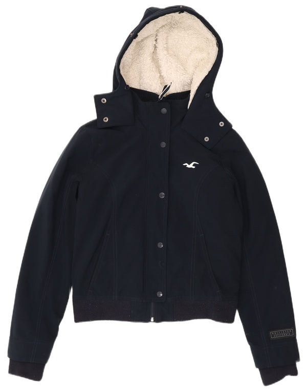 Hollister Veste bomber à capuche coupe décontractée pour femme UK 10 Small Bleu marine