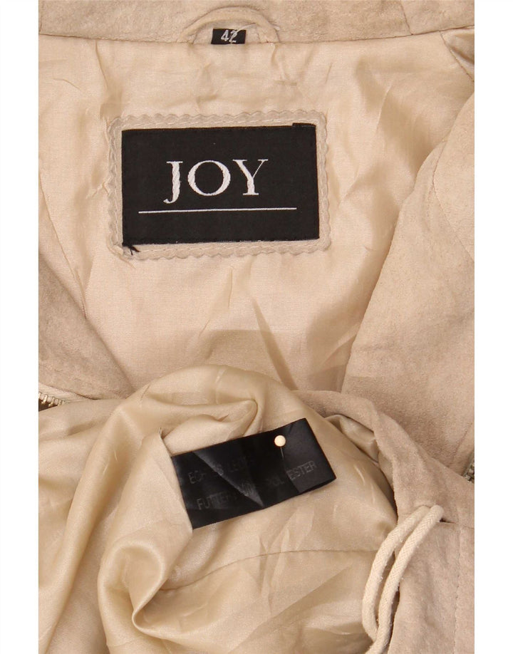 Joy Dame Hætte Ruskind Overfrakke EU 42 Large Beige Læder